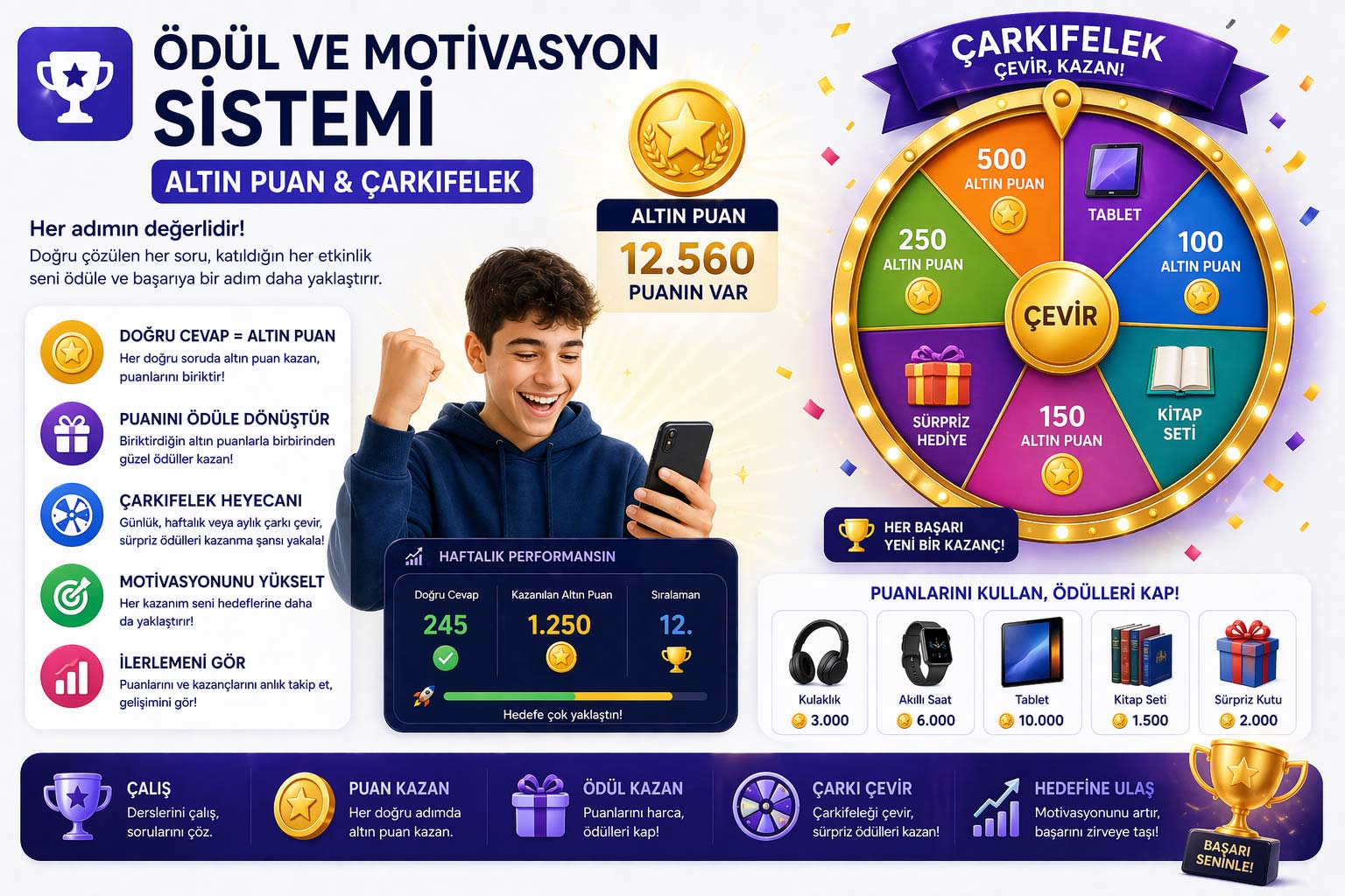 Ödül ve Motivasyon Sistemi (Altın Puan & Çarkıfelek)